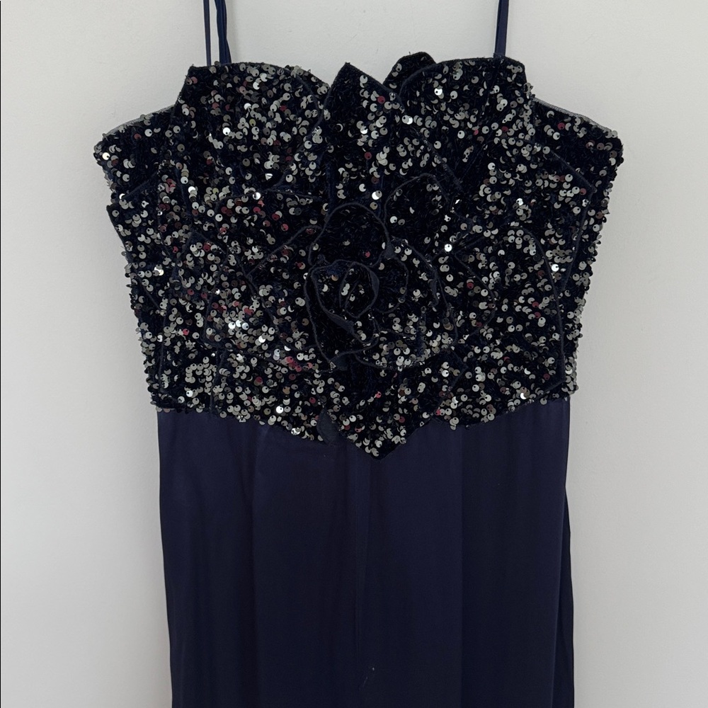 Badgley Mischka Rose Sequin Jumpsuit, Navy Blue - Size 12 - Picture 5 of 10